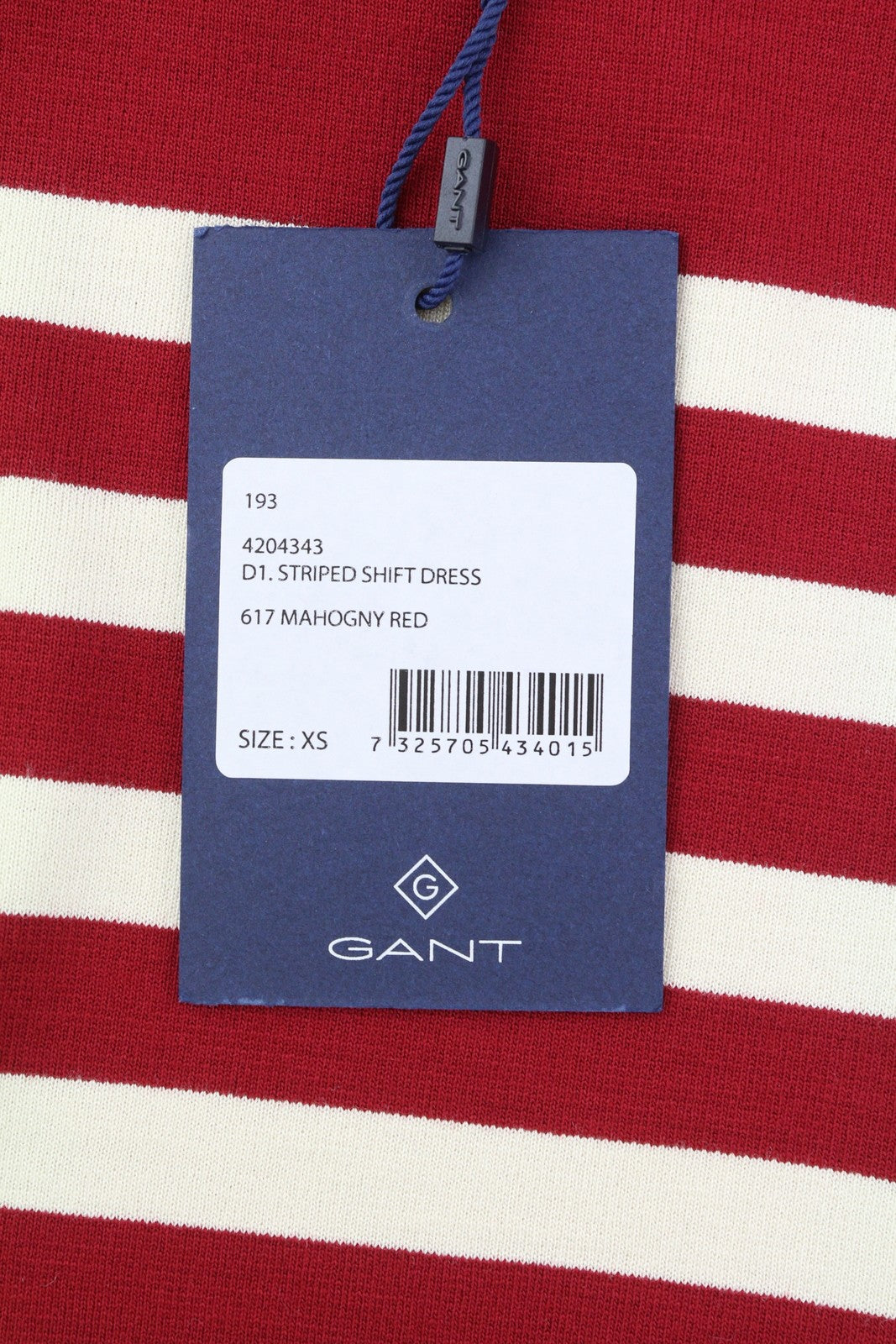 GANT Striped Shift Women Dress XS Burgundy 3/4 Sleeve Round Neck Knee-Length