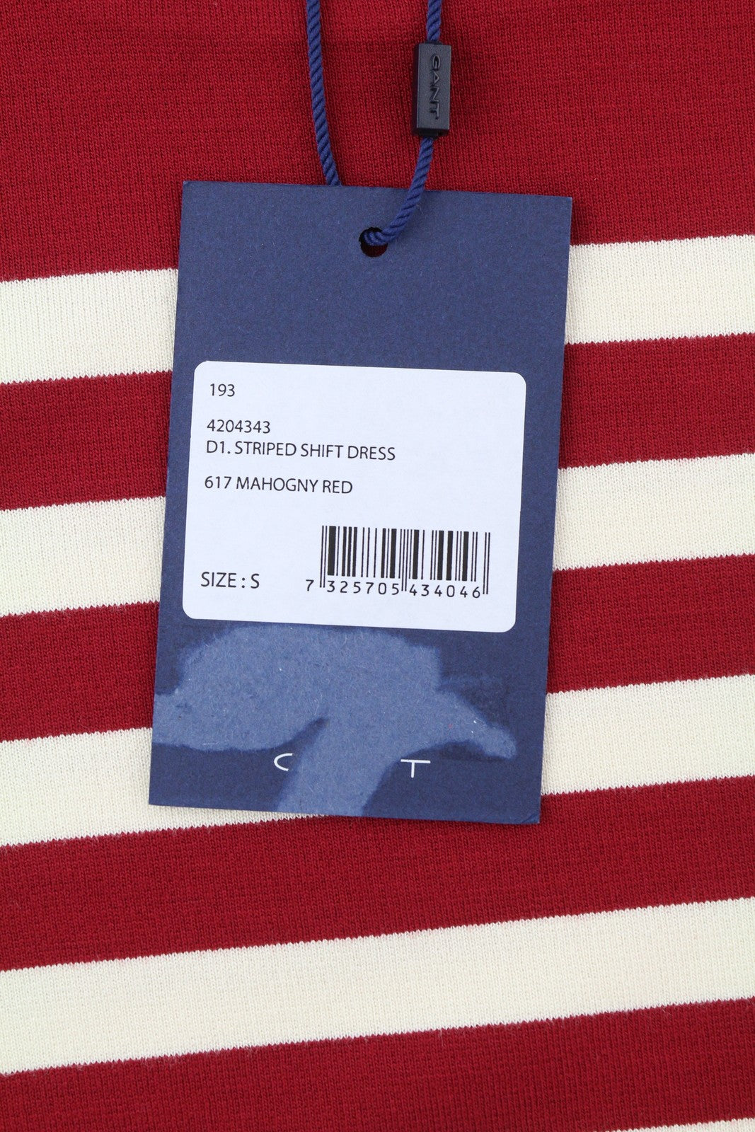 GANT Striped Shift Women Dress S Burgundy Jersey 3/4 Sleeve Knee-Length