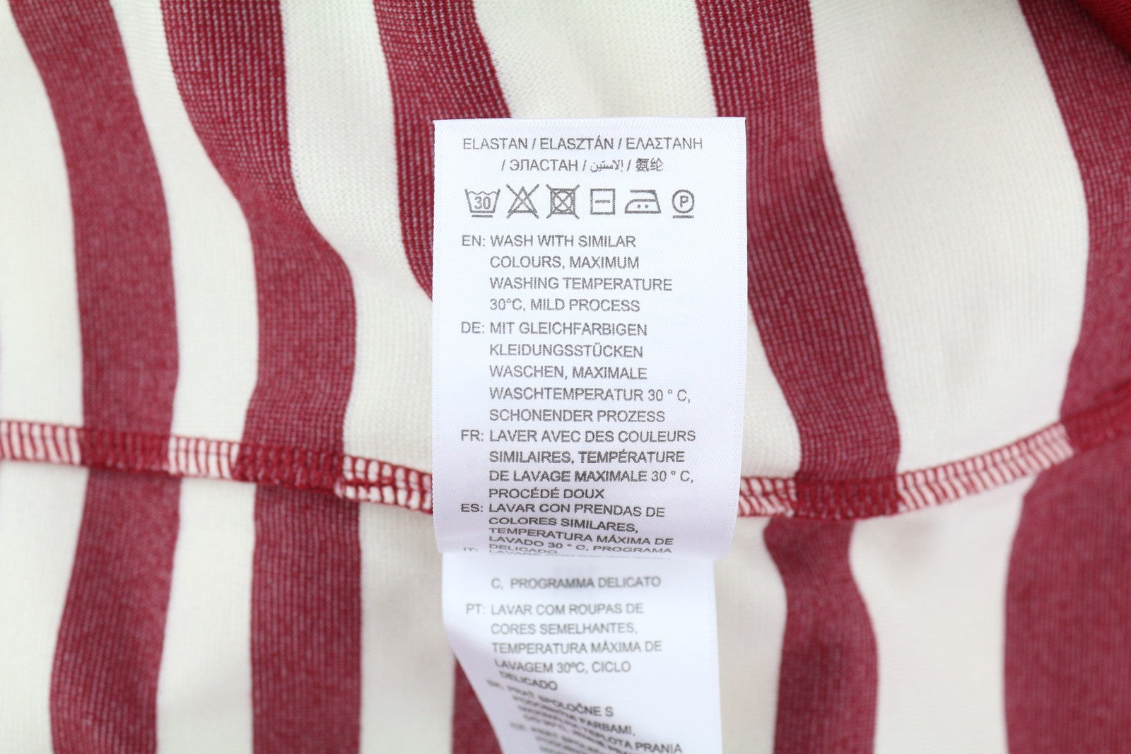 GANT Striped Shift Women Dress S Burgundy Jersey 3/4 Sleeve Knee-Length