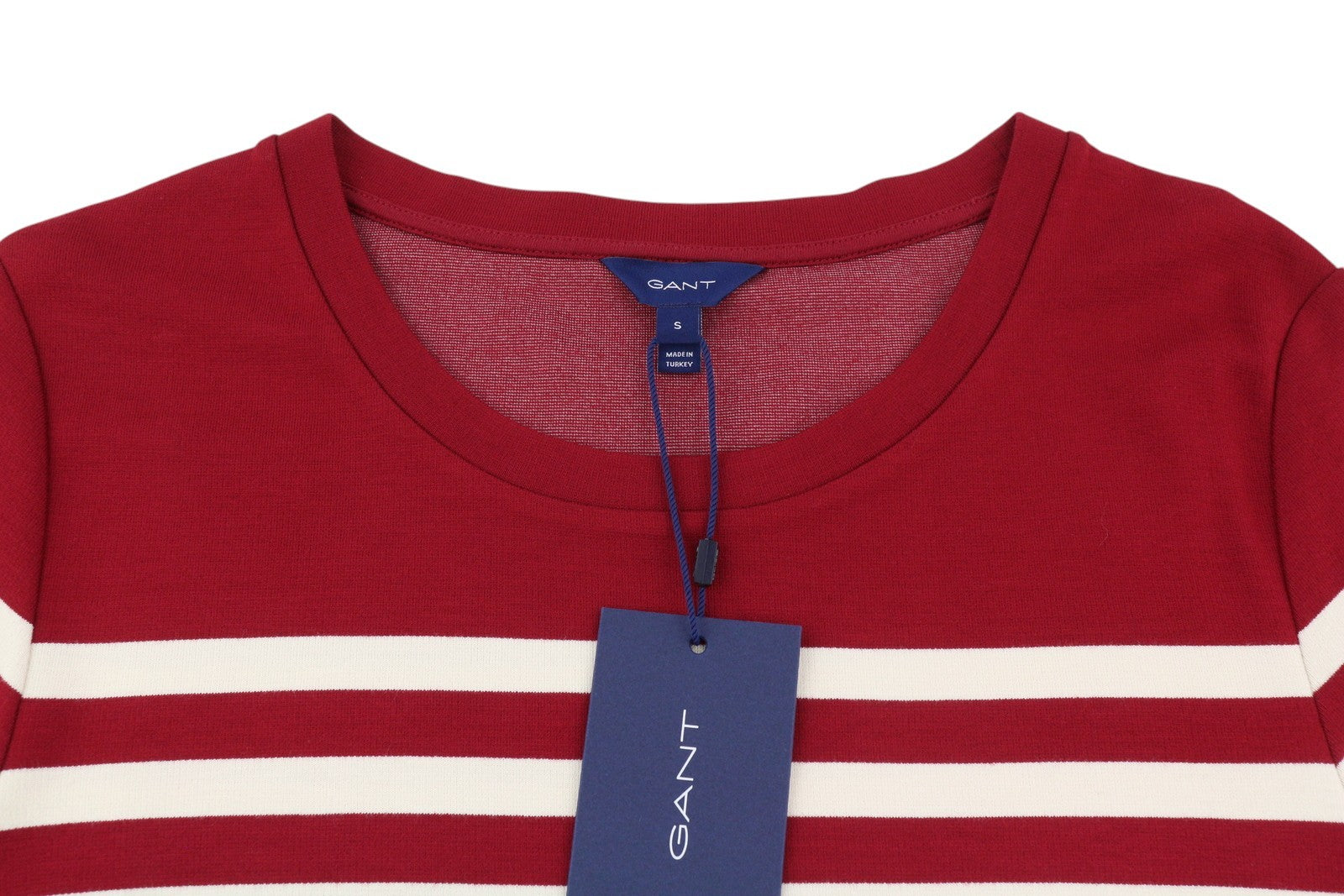 GANT Striped Shift Women Dress S Burgundy Jersey 3/4 Sleeve Knee-Length