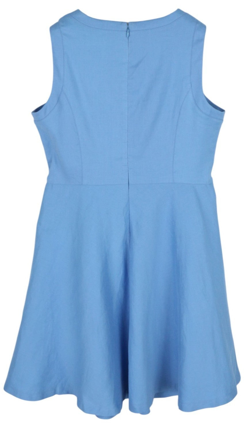 GANT Linen Women Dress EU42 Blue Sleeveless Flared Lined Crew Neck Knee-Length