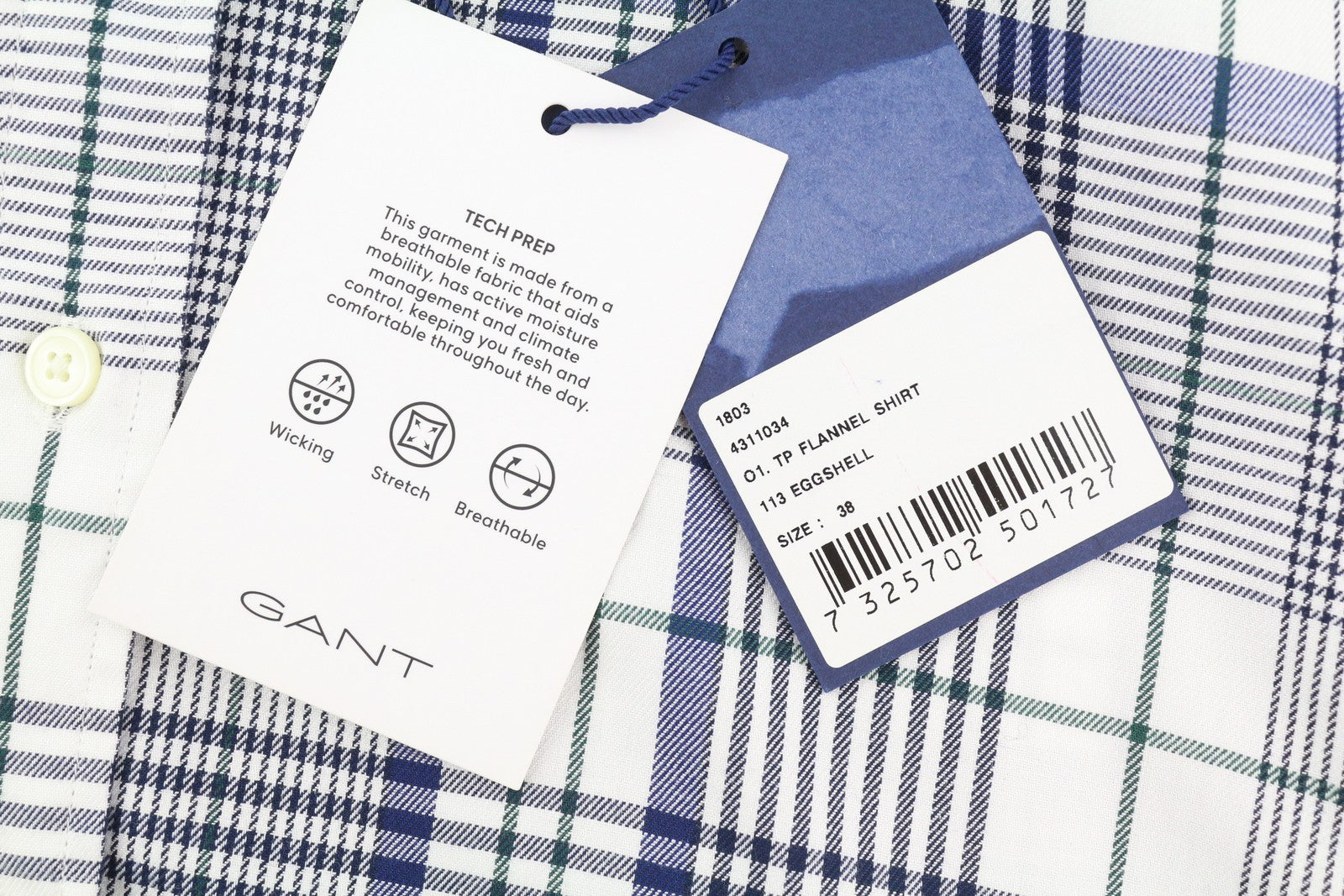 GANT Flannel Women Shirt EU38 Blue Plaid Spread Neck Button-Up Long Sleeve