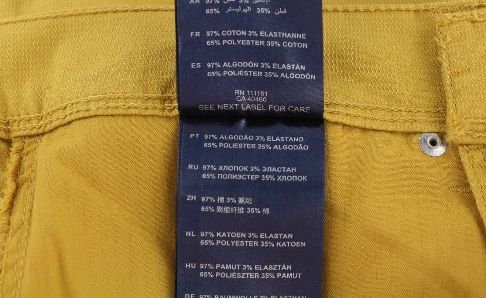 ANTONY MORATO Keith Men Trousers W28 Yellow Textured Skinny Zip Fly Casual