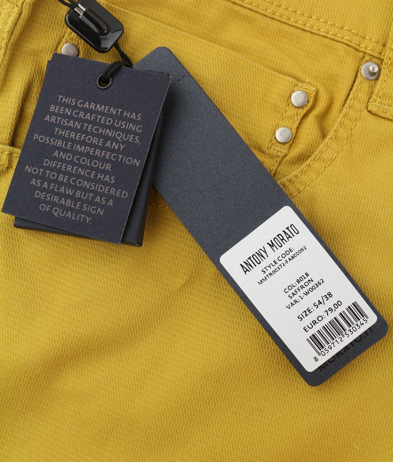 ANTONY MORATO Keith Men Trousers W38 Yellow Textured Skinny Fit Casual Zip Fly