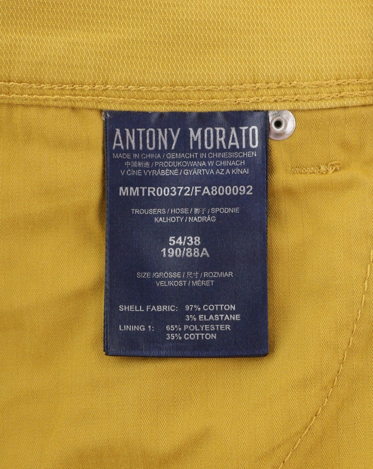 ANTONY MORATO Keith Men Trousers W38 Yellow Textured Skinny Fit Casual Zip Fly
