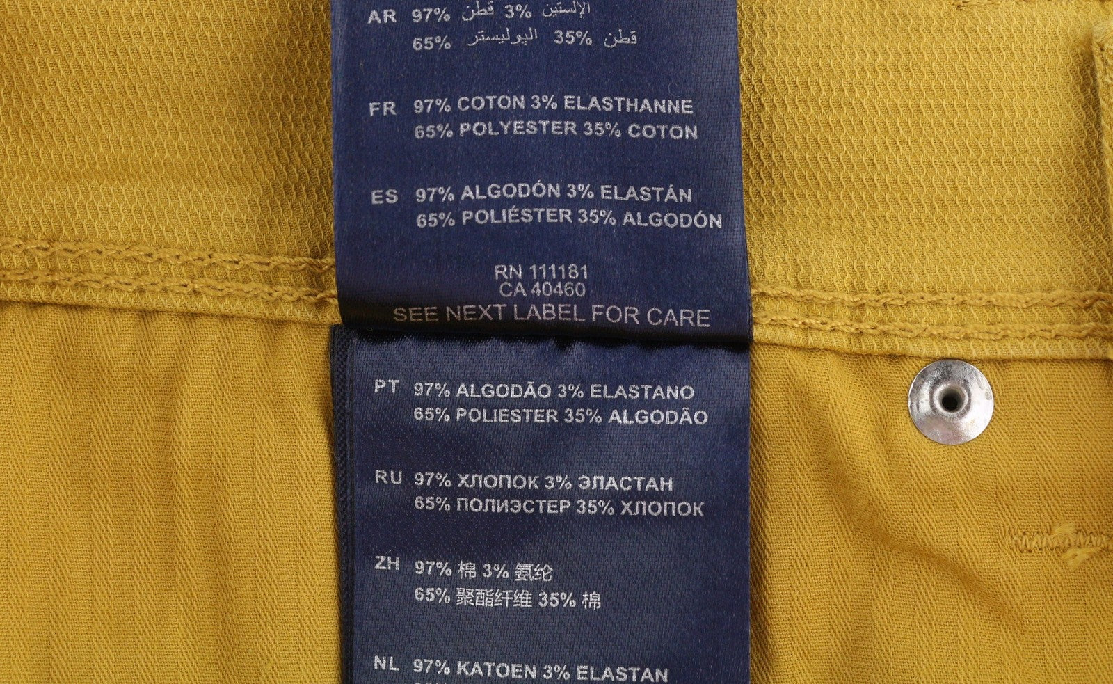 ANTONY MORATO Keith Men Trousers W38 Yellow Textured Skinny Fit Casual Zip Fly