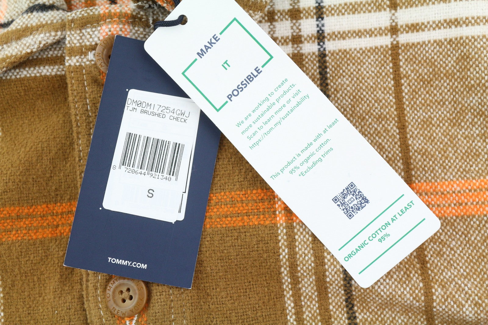 TOMMY HILFIGER Brushed Check Men Shirt S Brown Thick Flannel Overshirt Button