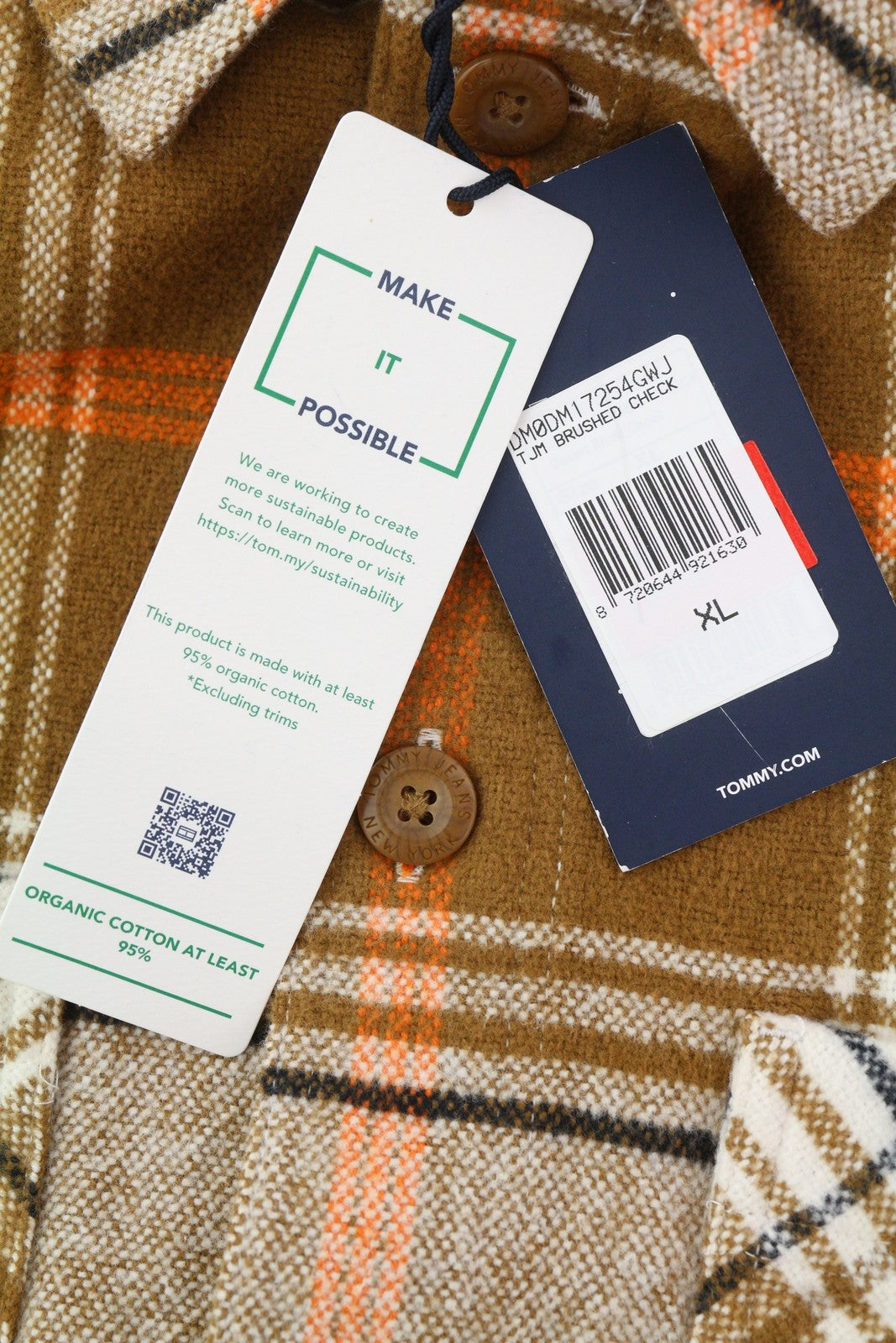 TOMMY HILFIGER Brushed Check Men Shirt XL Brown Flannel Overshirt Button-Up