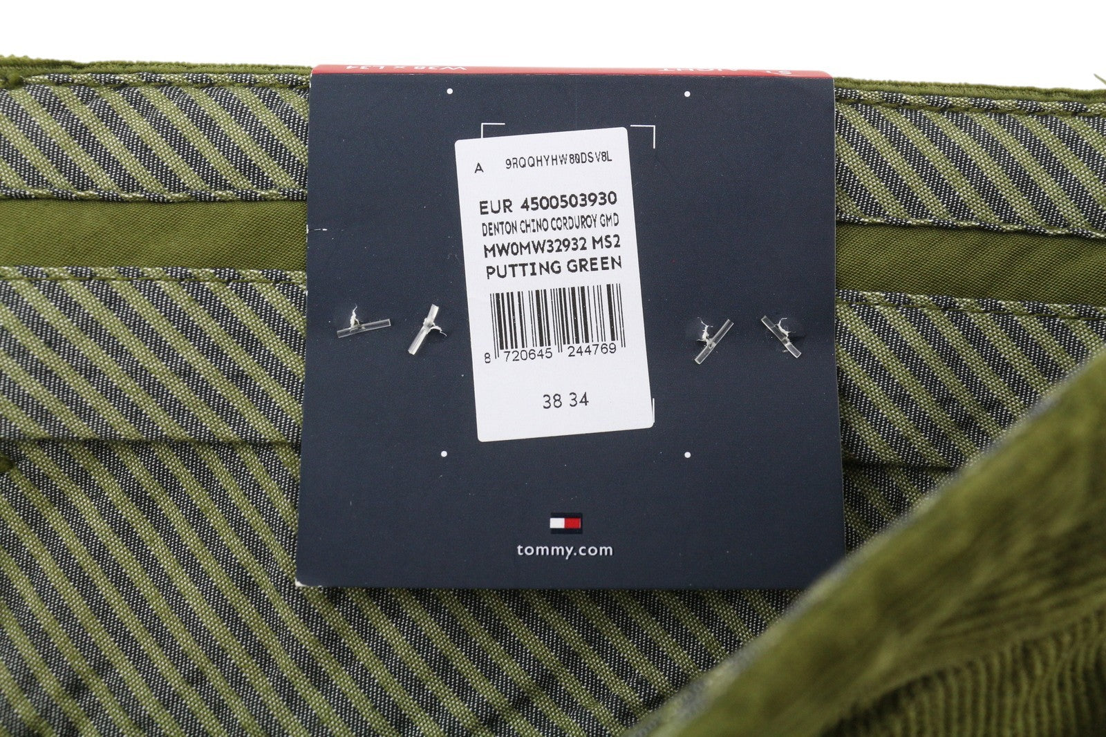 TOMMY HILFIGER Denton Chino Stretch Men Trousers W38/L34 Green Cord Straight