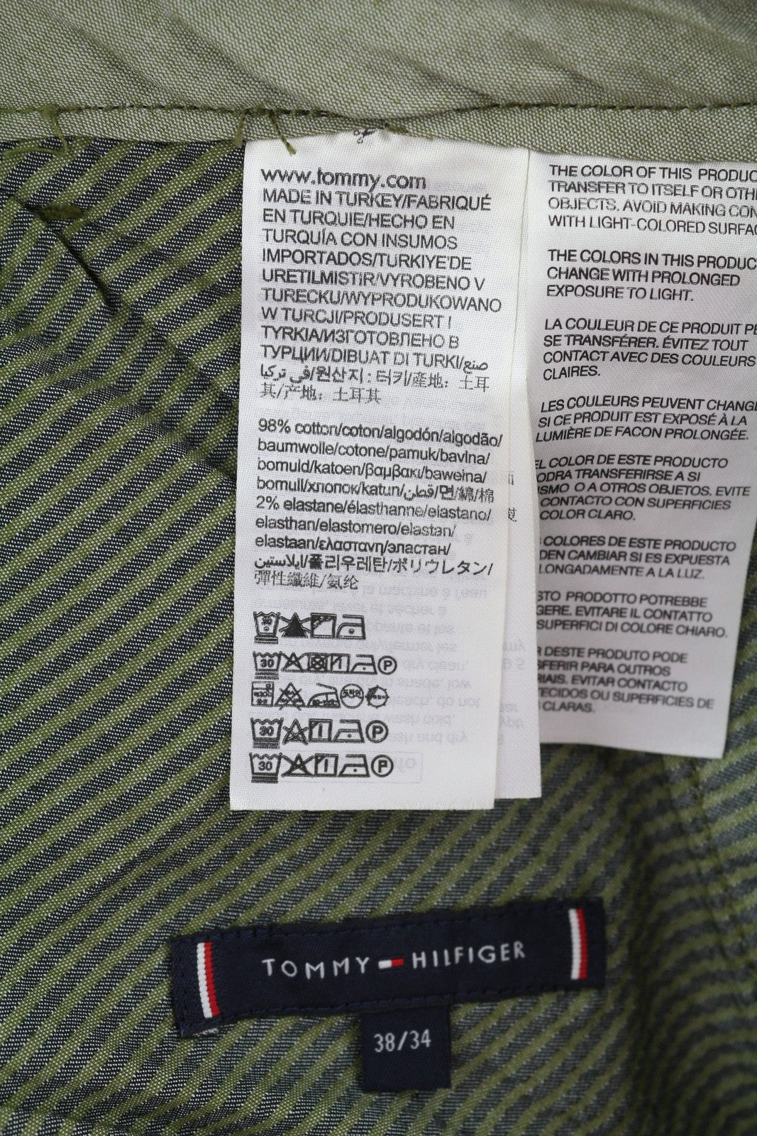 TOMMY HILFIGER Denton Chino Stretch Men Trousers W38/L34 Green Cord Straight