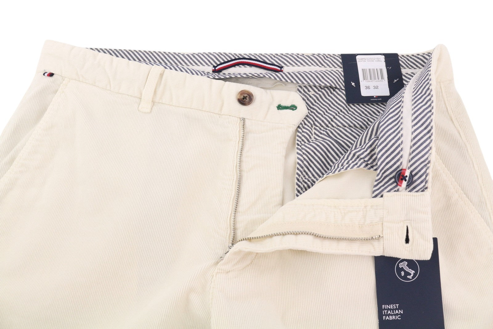TOMMY HILFIGER Denton Chino Stretch Men Trousers W36/L32 White Cord Straight