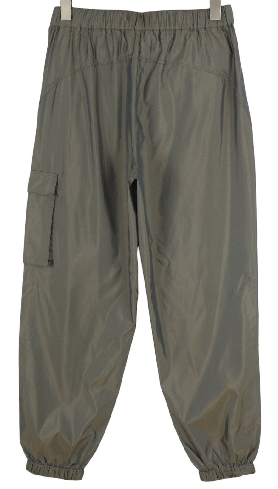 CALVIN KLEIN Men Trousers L Grey Elastic Waist Shiny Zip Cargo Track Pants