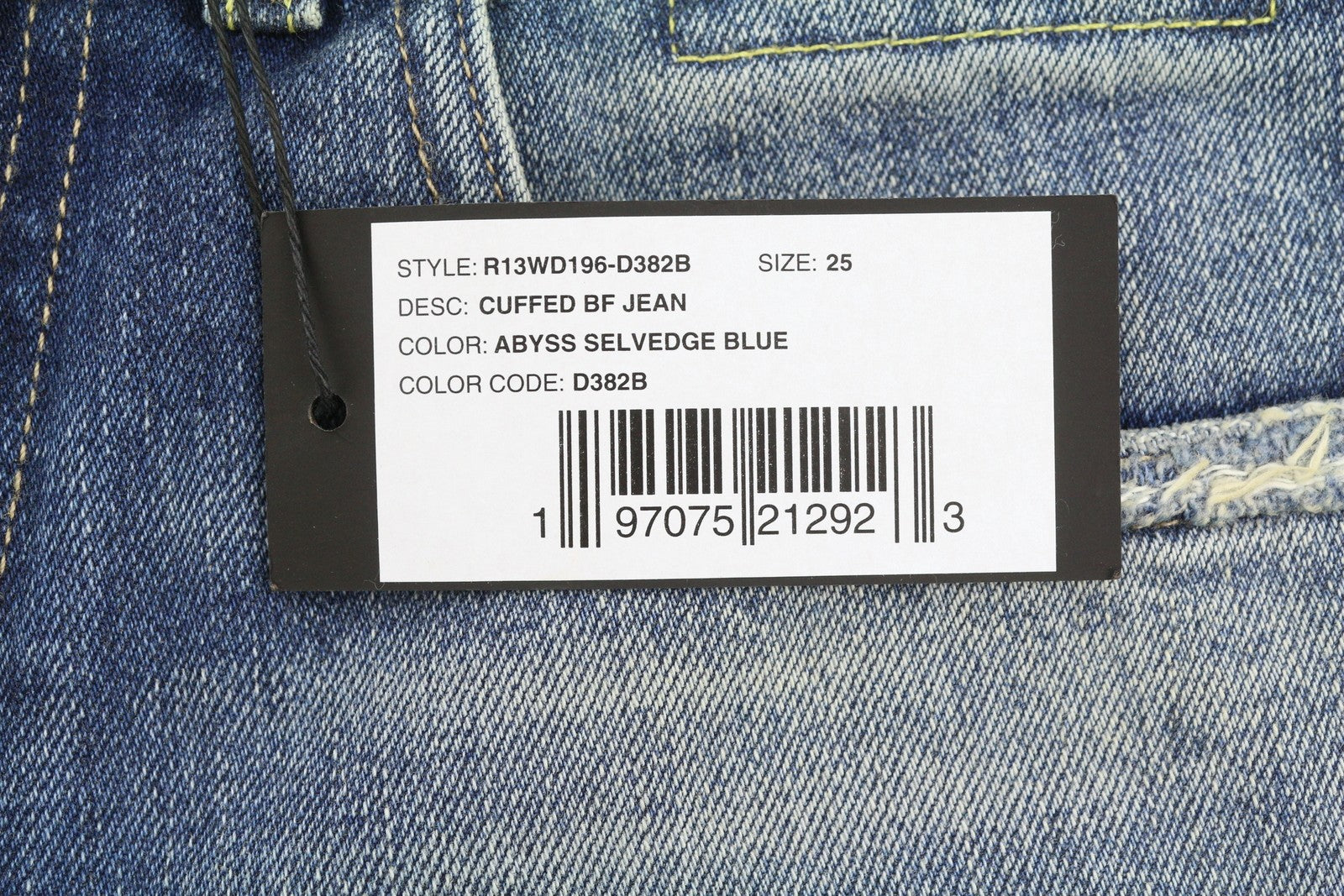 R13 Cuffed Boyfriend Women Jeans 25 Abyss Selvedge Blue Limited Edition PS26