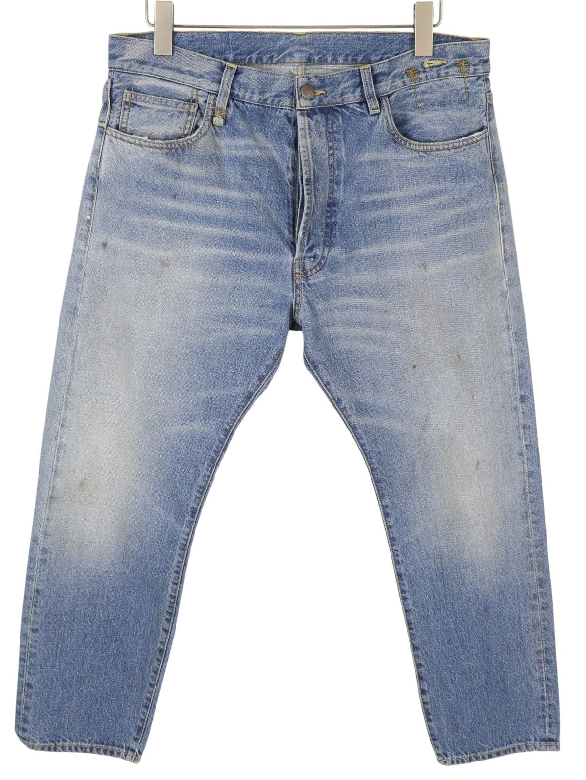 R13 Women Jeans ~W36 Blue Faded Whiskers Dirty Look Straight Fit Cropped