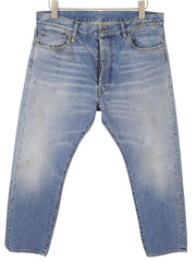 R13 Women Jeans ~W36 Blue Faded Whiskers Dirty Look Straight Fit Cropped