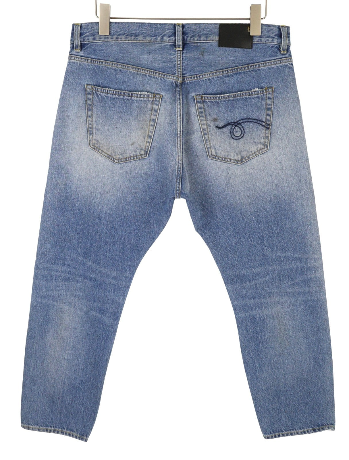 R13 Women Jeans ~W36 Blue Faded Whiskers Dirty Look Straight Fit Cropped