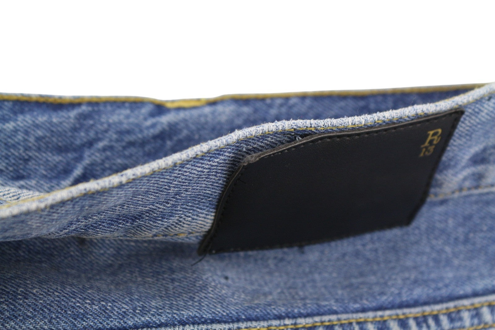 R13 Women Jeans ~W36 Blue Faded Whiskers Dirty Look Straight Fit Cropped