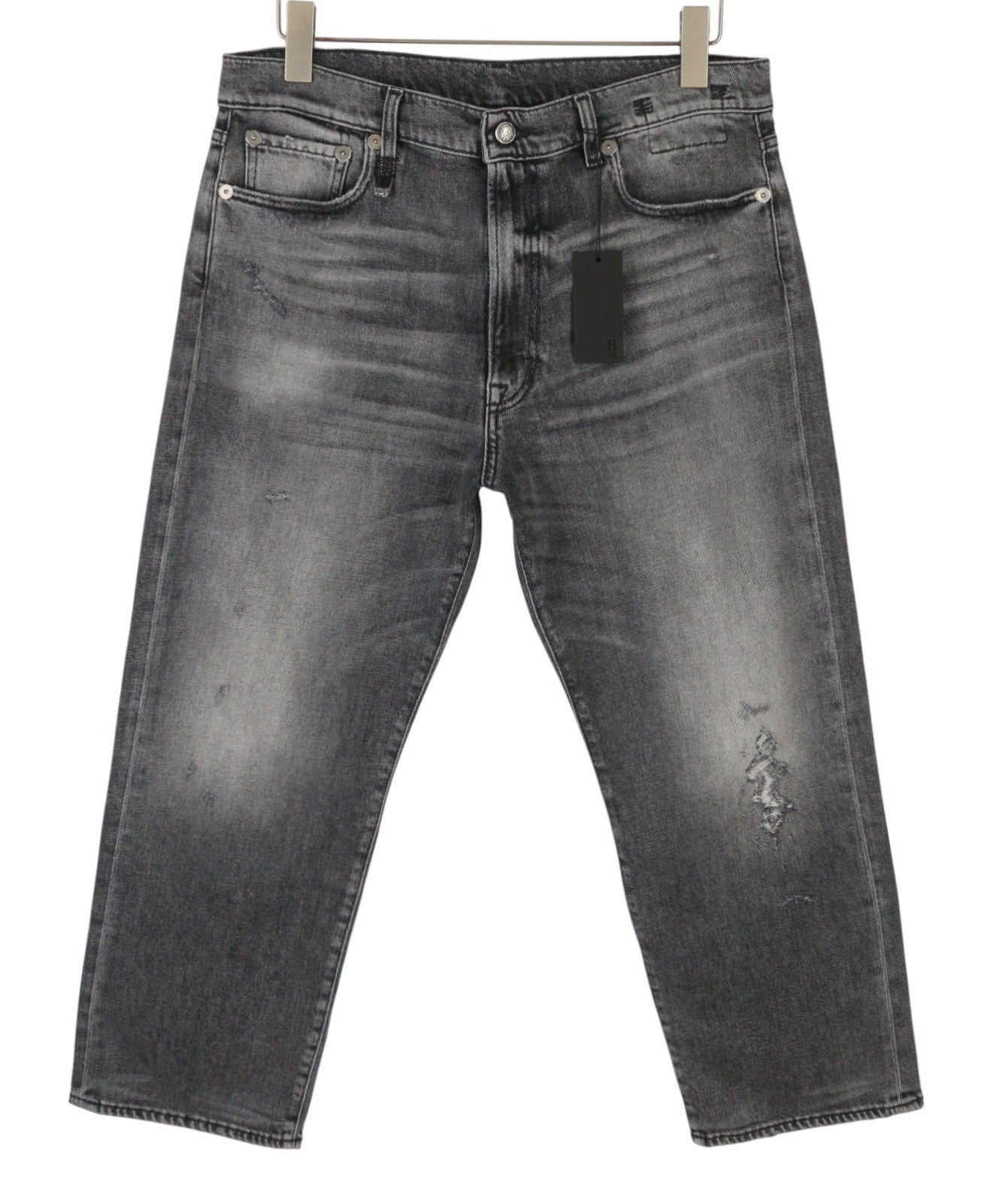 R13 Boyfriend Women Jeans 31 Vintage Grey Faded Ripped Cropped PS26 RRP595