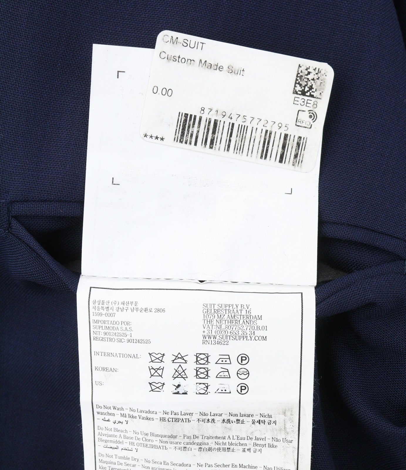 SUITSUPPLY La Spalla Soho Men Suit UK44R / W36 Blue Wool Notch Lapel 2 Piece