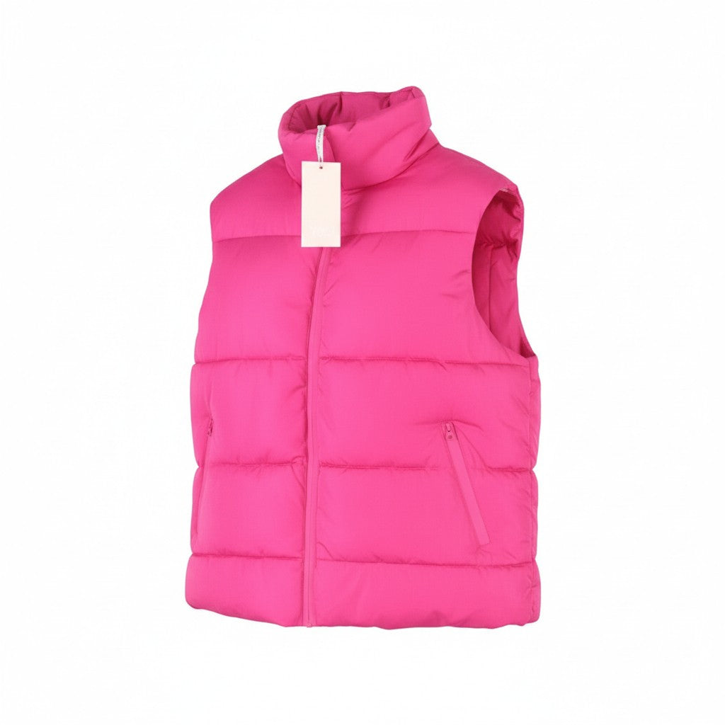 YAS Roberta Padded Women Waistcoat S Pink Quilted High Neck Full Zip Vest