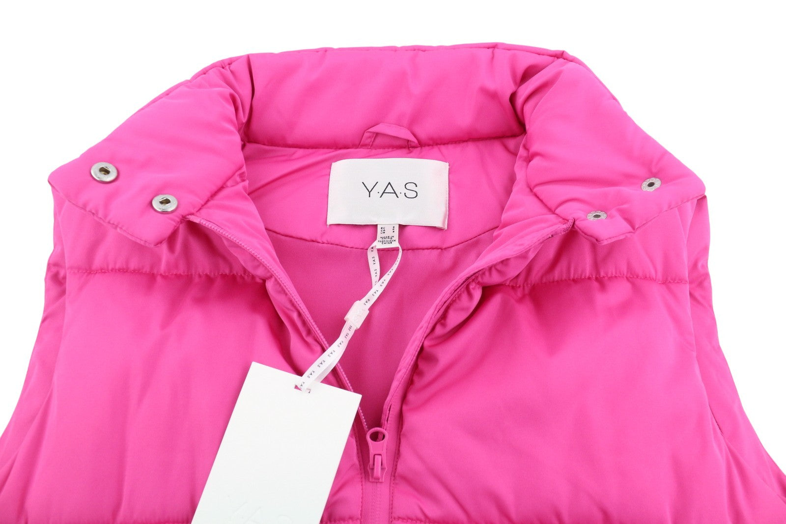 YAS Roberta Padded Women Waistcoat S Pink Quilted High Neck Full Zip Vest
