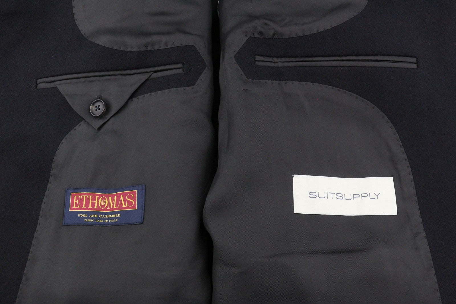 SUITSUPPLY Vicenza Men Coat UK46S Black Wool Cashmere Notch Lapel Button-Up