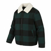 ONLY & SONS Ron Check Men Jacket XL Green Wool Blend Removable Sherpa Neck