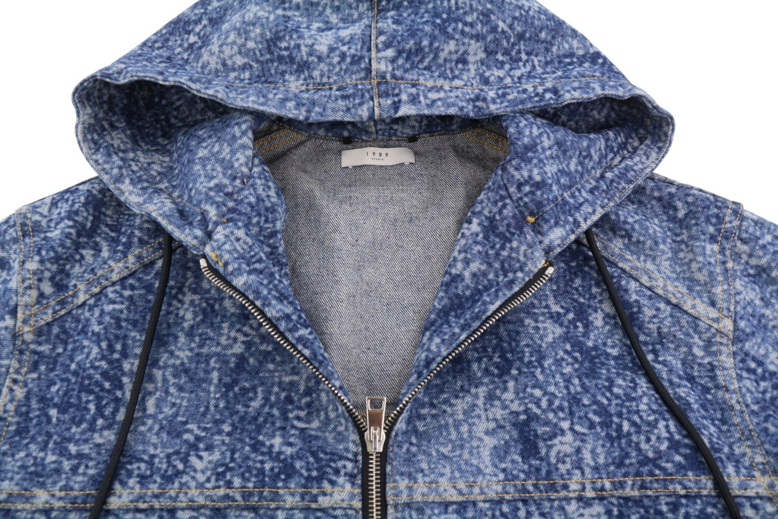 1989 STUDIO Denim Marbled Zip Hoodie Men Jacket M Blue Full Zip FW25 RRP1185