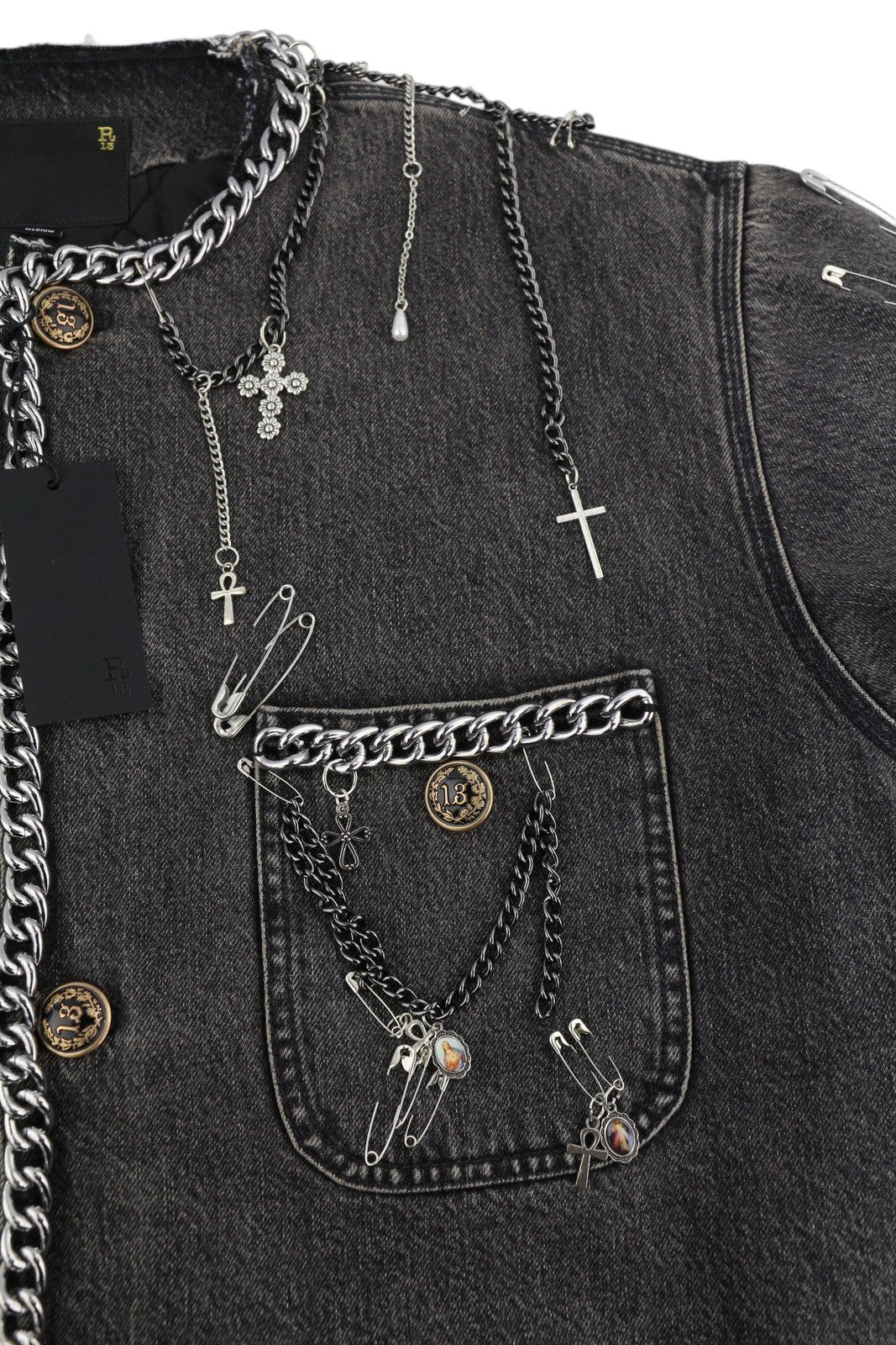 R13 Chain Embellished Cropped Chore Women Jacket M Dusky Grey FW25 RRP2400