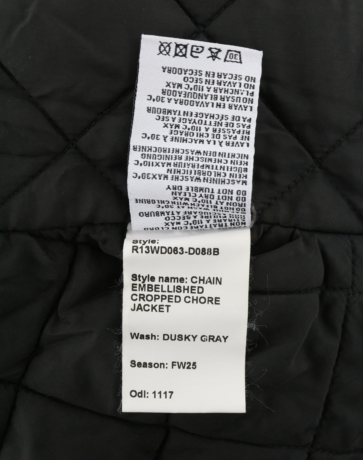 R13 Chain Embellished Cropped Chore Women Jacket M Dusky Grey FW25 RRP2400