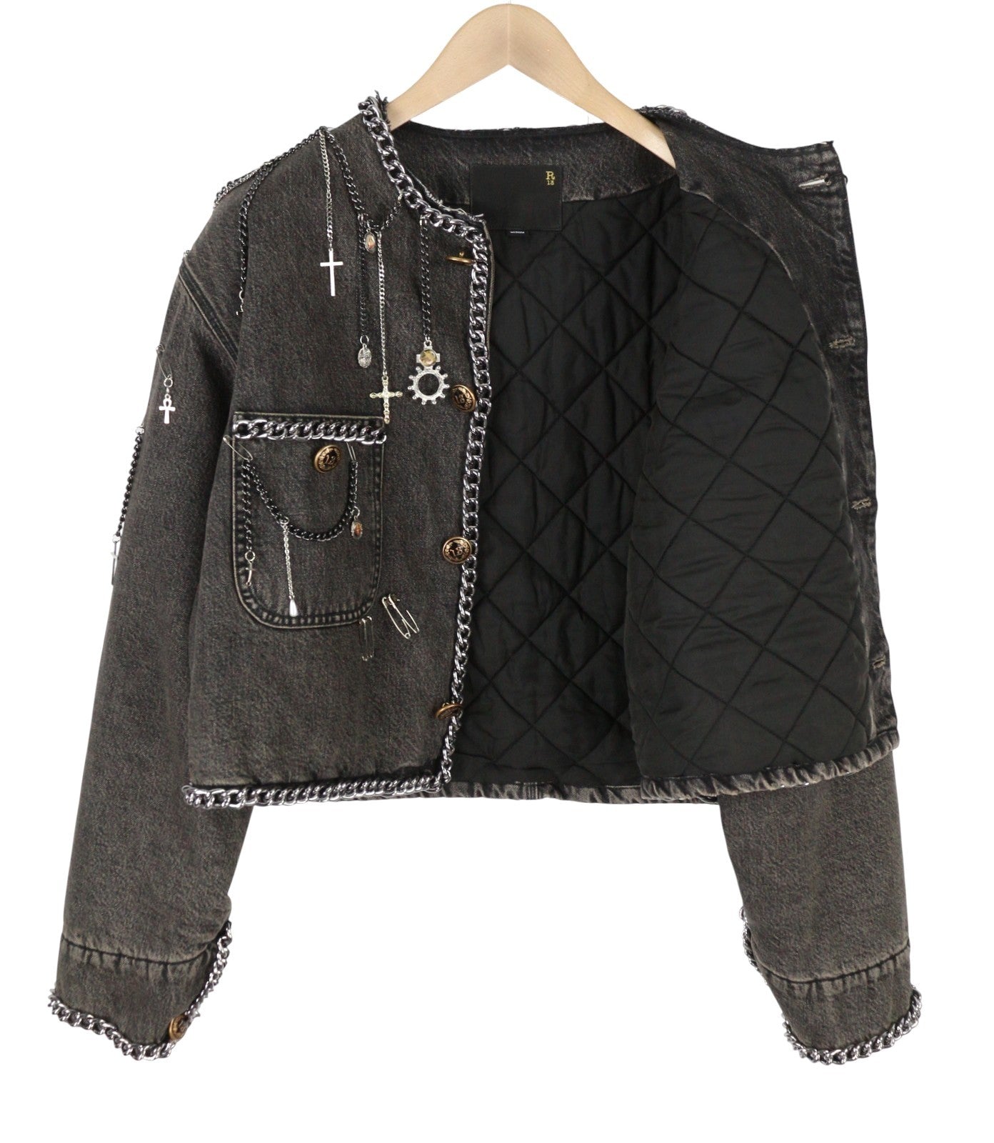 R13 Chain Embellished Cropped Chore Women Jacket M Dusky Grey FW25 RRP2400