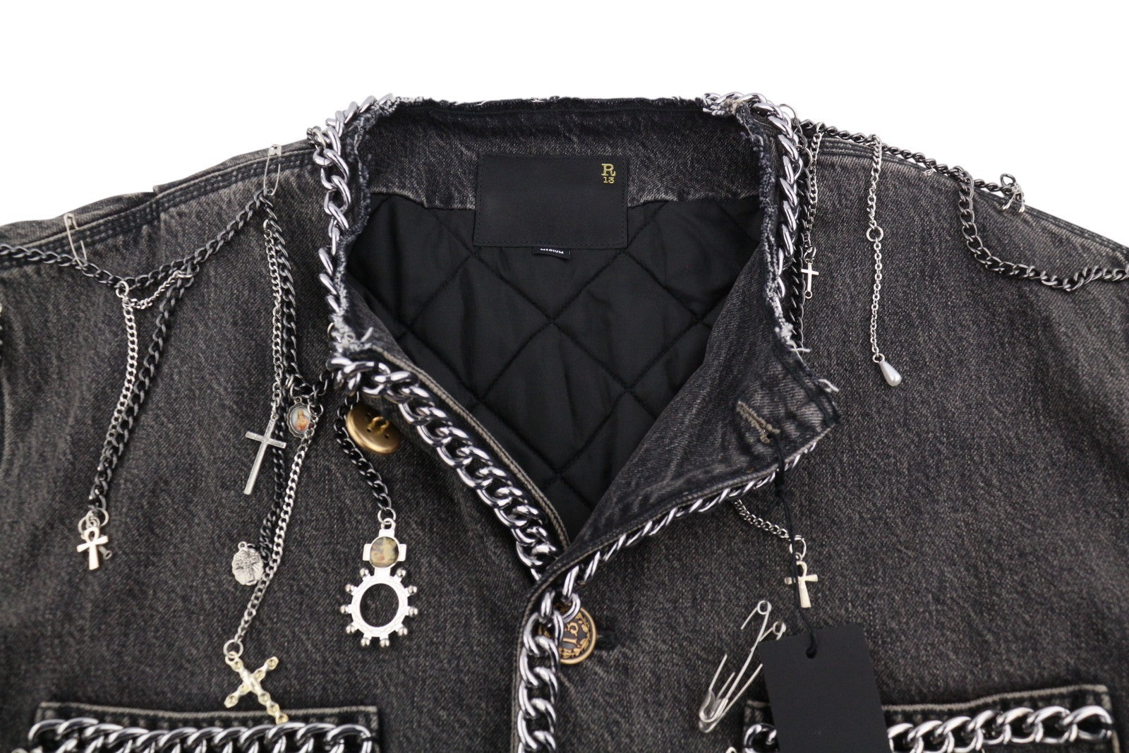 R13 Chain Embellished Cropped Chore Women Jacket M Dusky Grey FW25 RRP2400