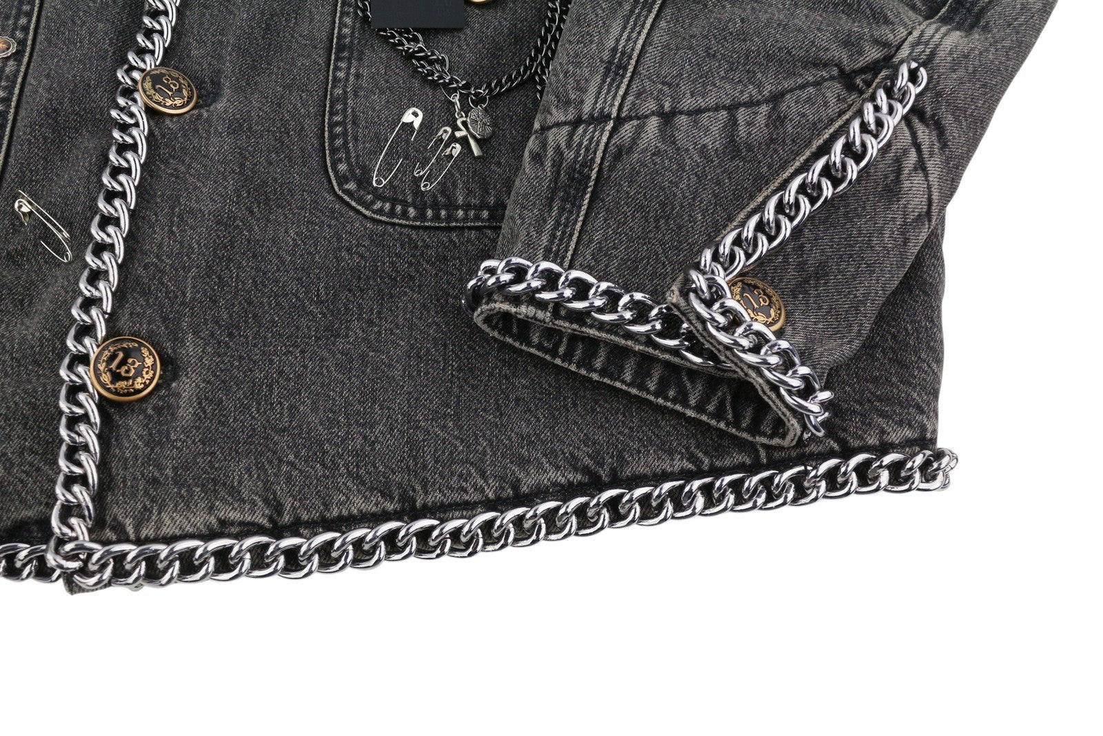 R13 Chain Embellished Cropped Chore Women Jacket M Dusky Grey FW25 RRP2400