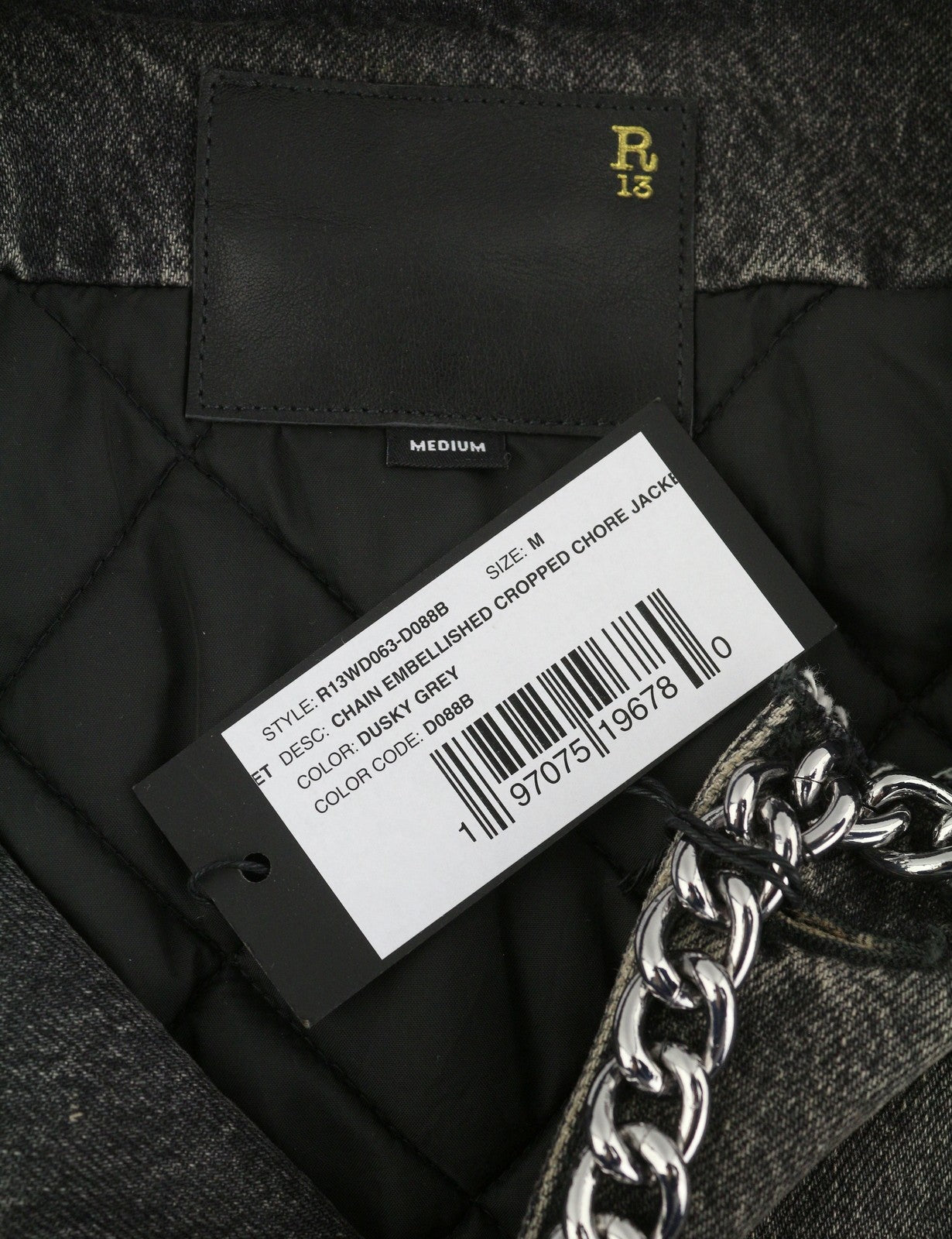 R13 Chain Embellished Cropped Chore Women Jacket M Dusky Grey FW25 RRP2400