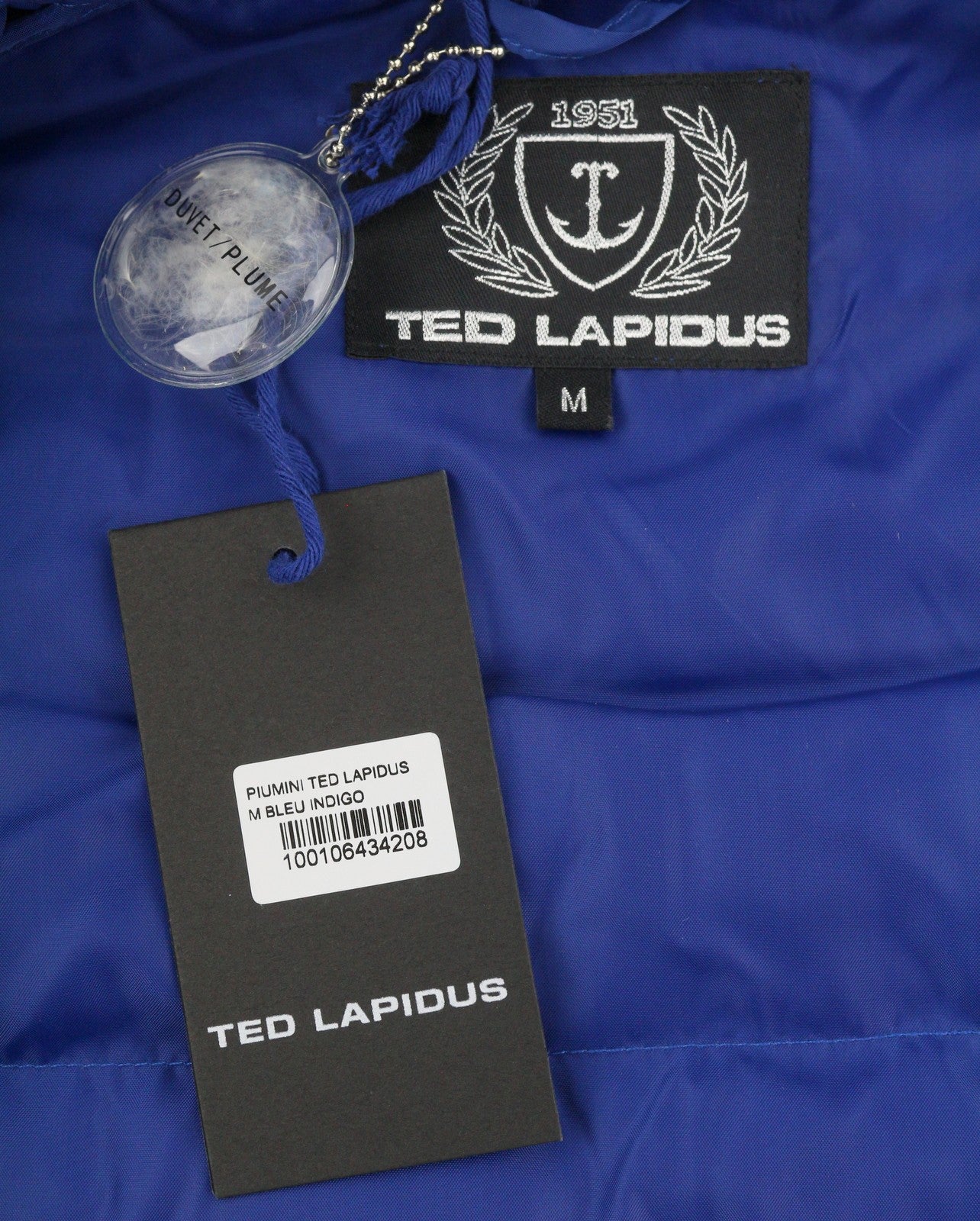 TED LAPIDUS Men Jacket M Blue Down Filled Quilted High Neck Full Zip Puffer