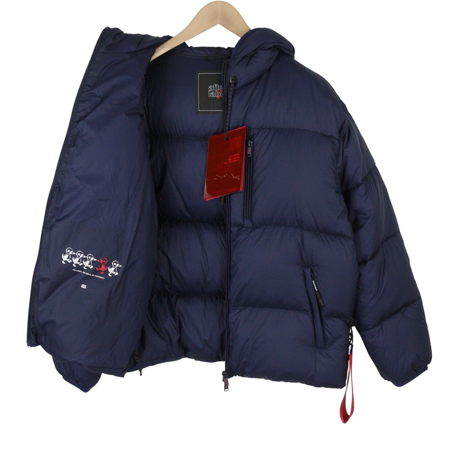 AFTER LABEL Quebec Men Jacket L Blue Down Filled Quilted Hooded Puffer RRP500