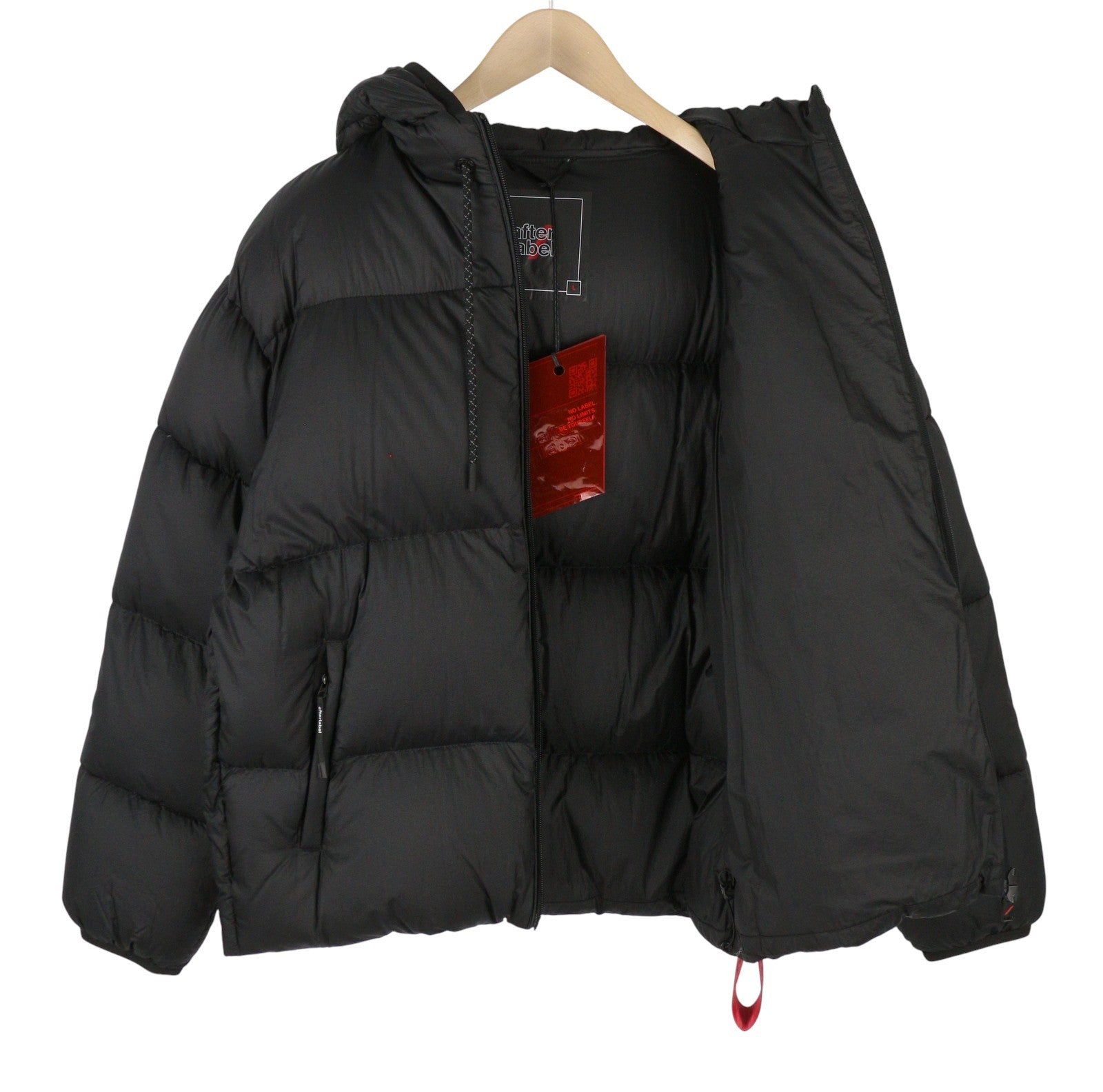 AFTER LABEL Quebec Men Jacket L Black Down Filled Quilted Hooded Puffer RRP500