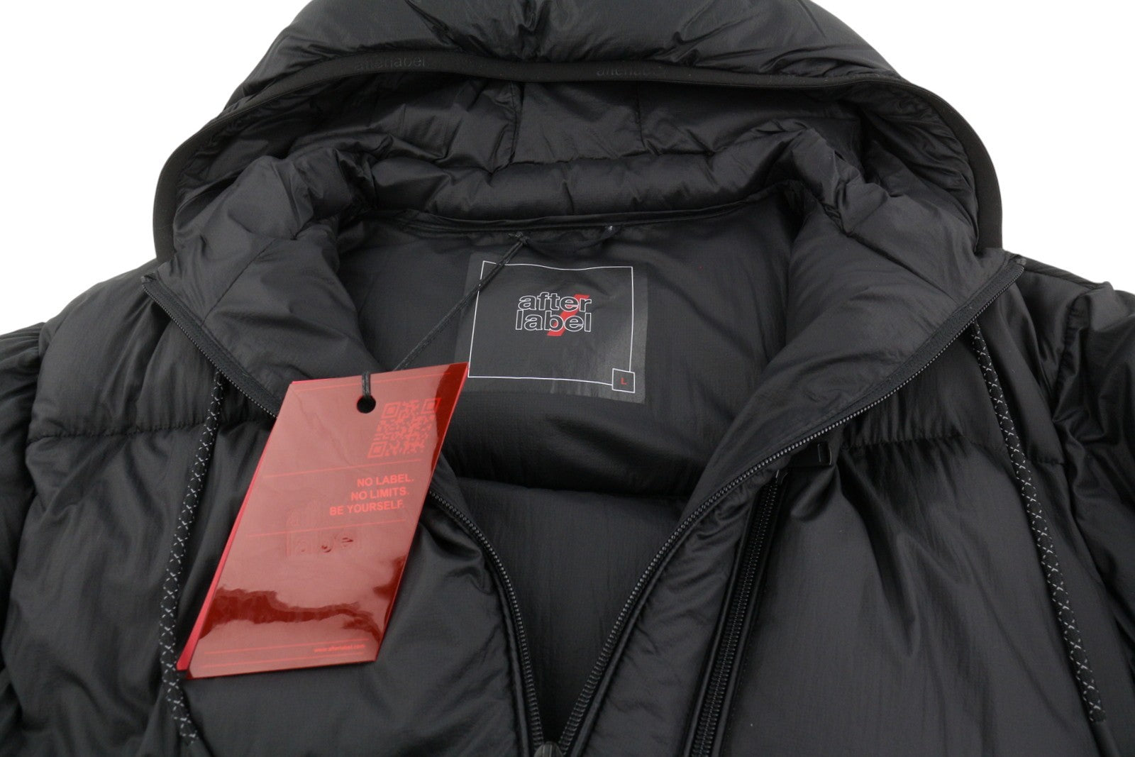 AFTER LABEL Quebec Men Jacket L Black Down Filled Quilted Hooded Puffer RRP500