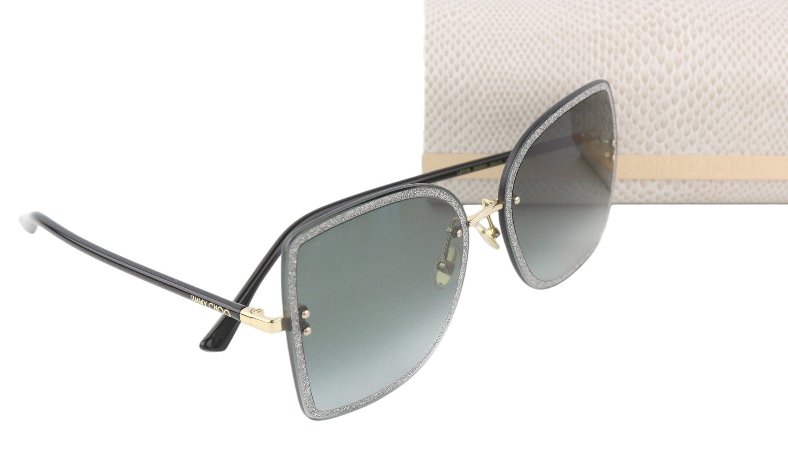 JIMMY CHOO Leti/s Women Sunglasses OS Black Shiny Butterfly Tinted Frame RRP355