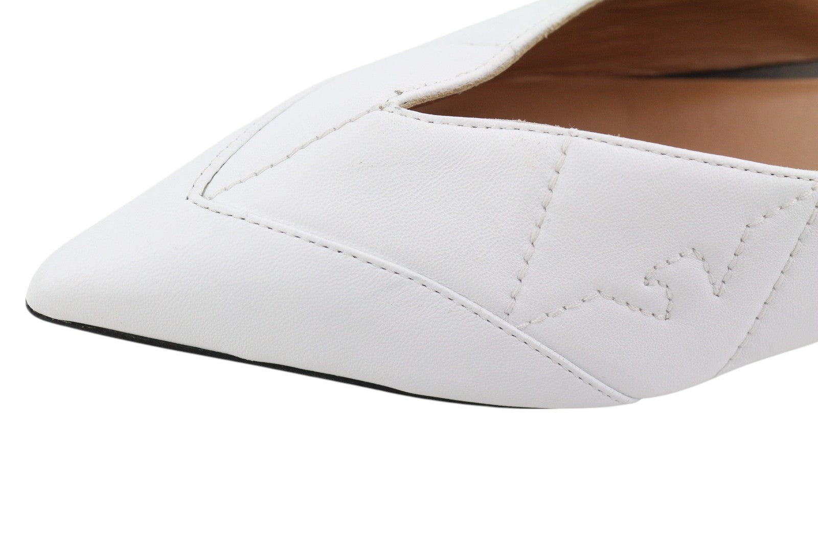 EMPORIO ARMANI X3D247 Women Flats EU37 White Leather Pointed Slip On Logo