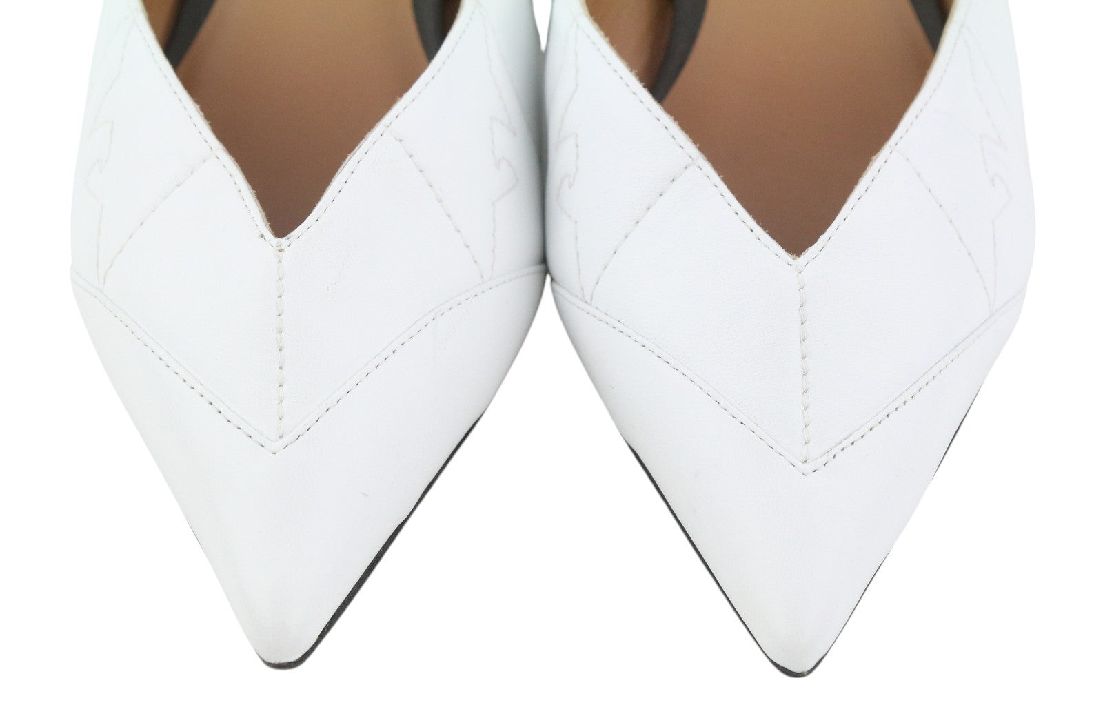 EMPORIO ARMANI X3D247 Women Flats EU37 White Leather Pointed Slip On Logo