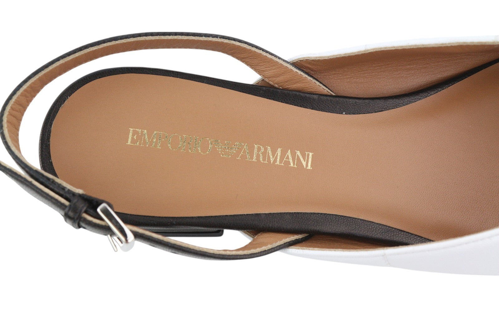 EMPORIO ARMANI X3D247 Women Flats EU37 White Leather Pointed Slip On Logo