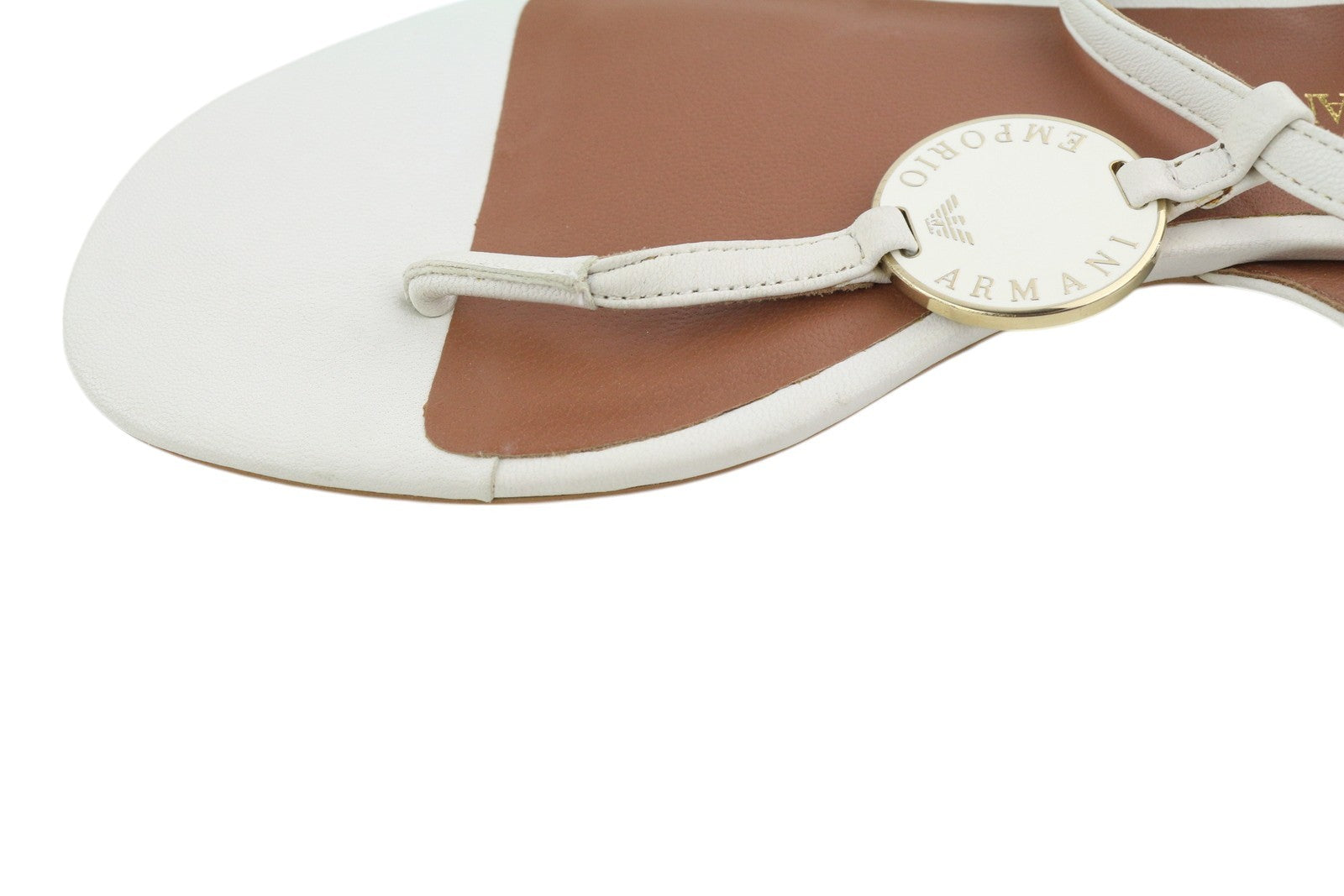 EMPORIO ARMANI X3Q065 Women Sandals EU37 White Leather Flat Logo Print RRP212