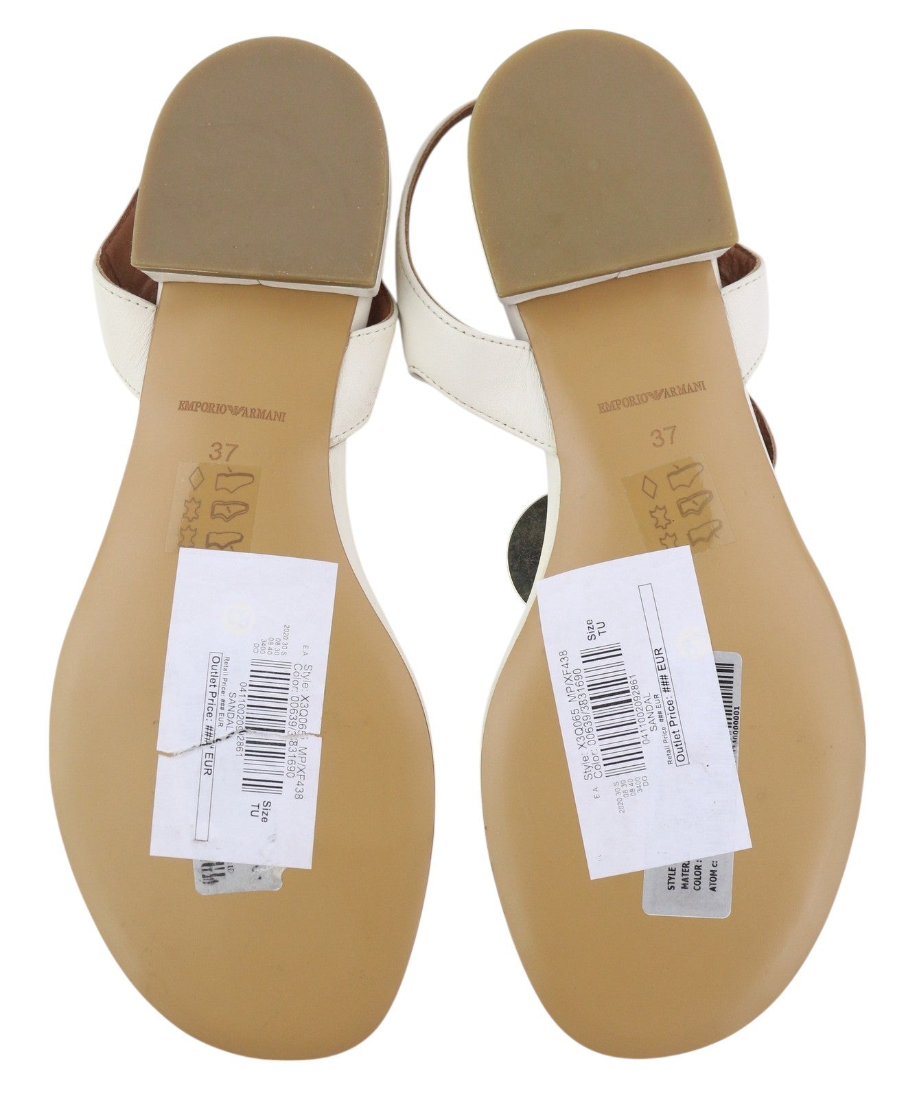 EMPORIO ARMANI X3Q065 Women Sandals EU37 White Leather Flat Logo Print RRP212
