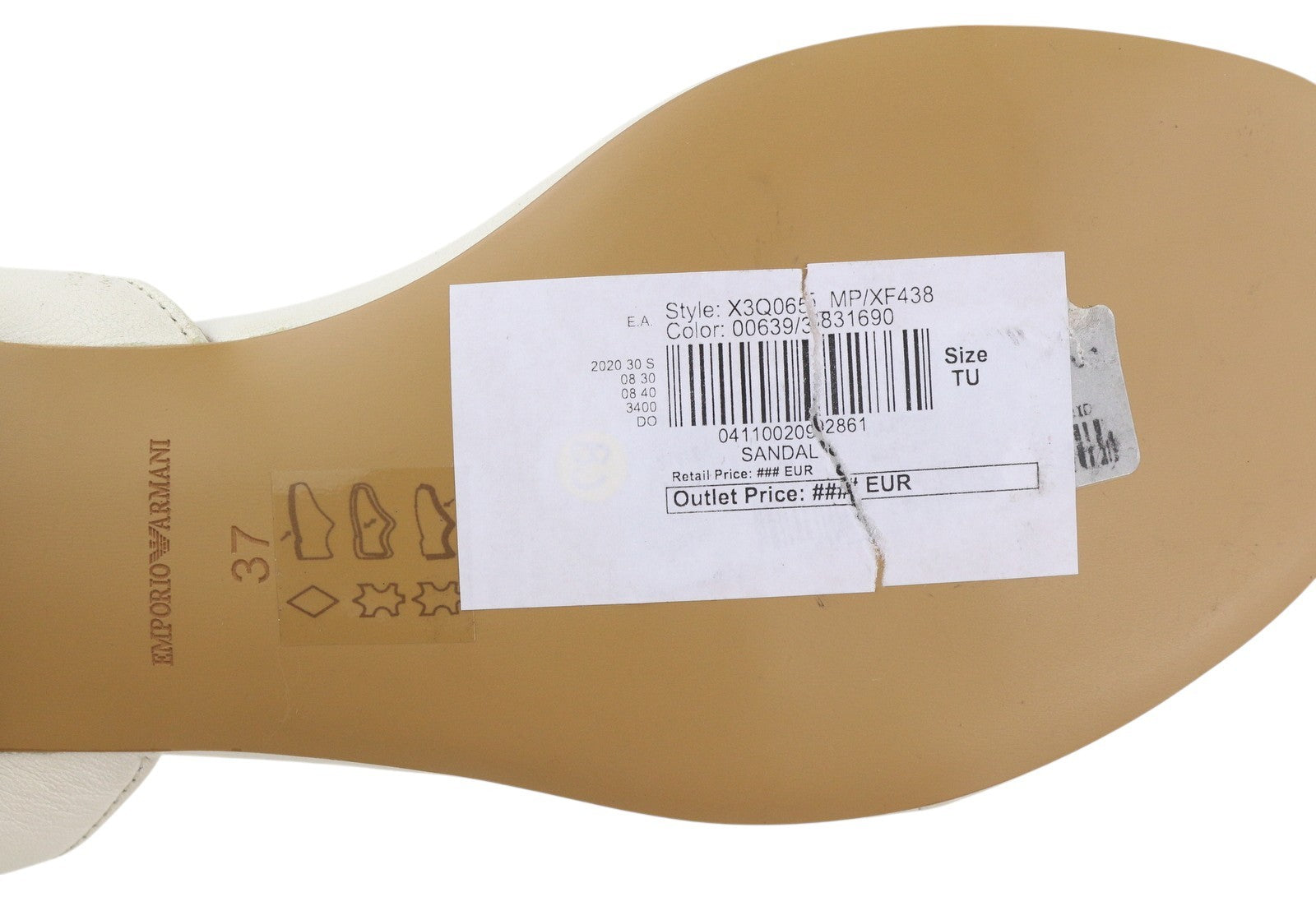EMPORIO ARMANI X3Q065 Women Sandals EU37 White Leather Flat Logo Print RRP212