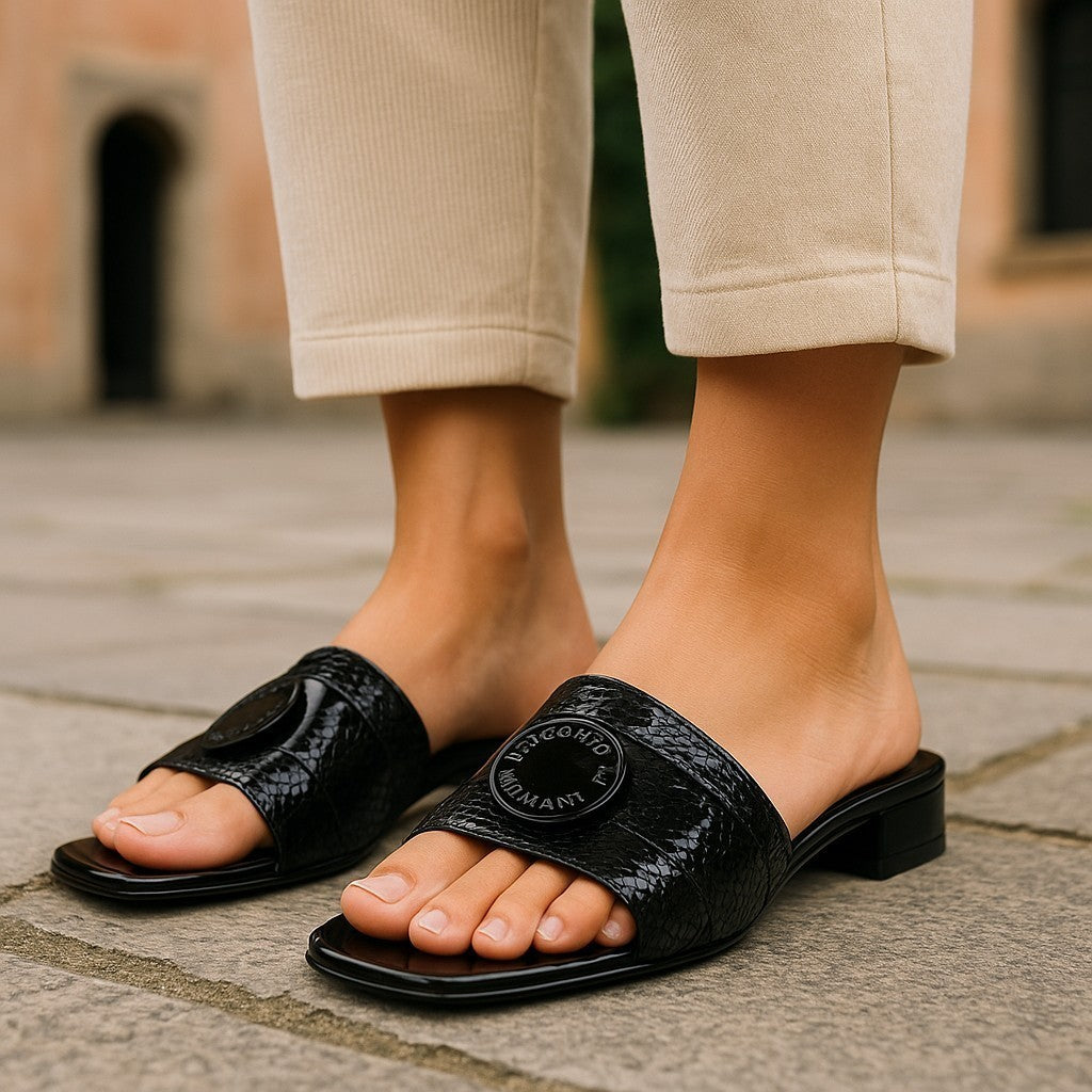 EMPORIO ARMANI X3P699 Women Flats EU37 Black Shiny Sequin Open Toe RRP262