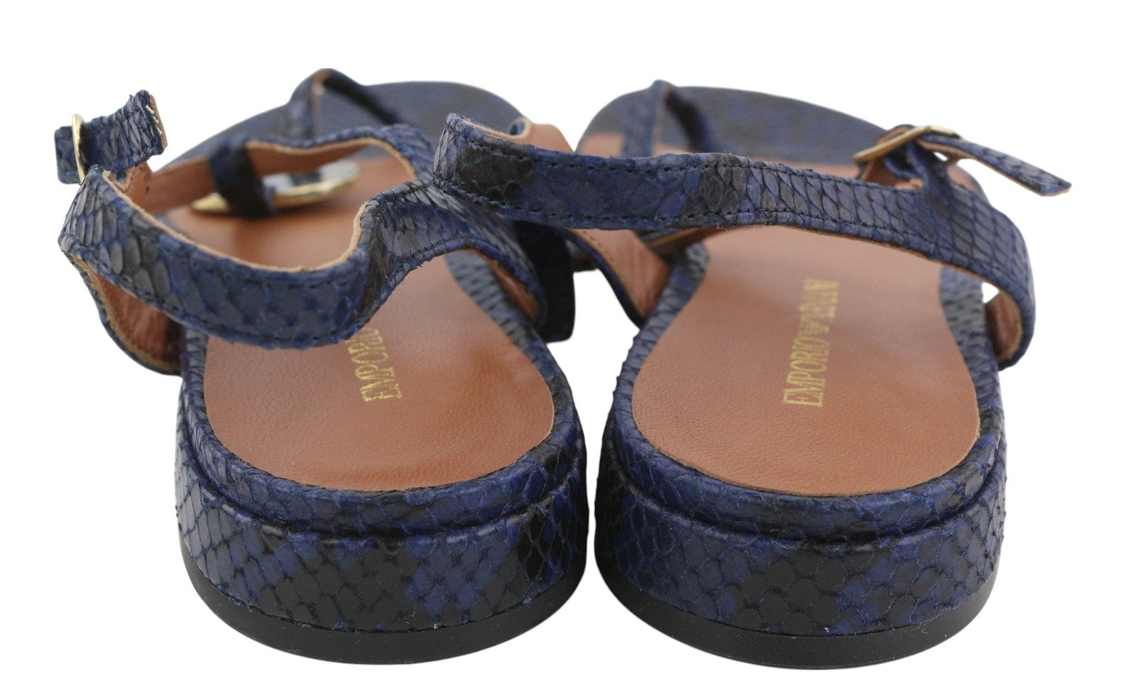 EMPORIO ARMANI X3Q065 Women Sandals EU37 Blue Leather Flat Logo Print RRP212
