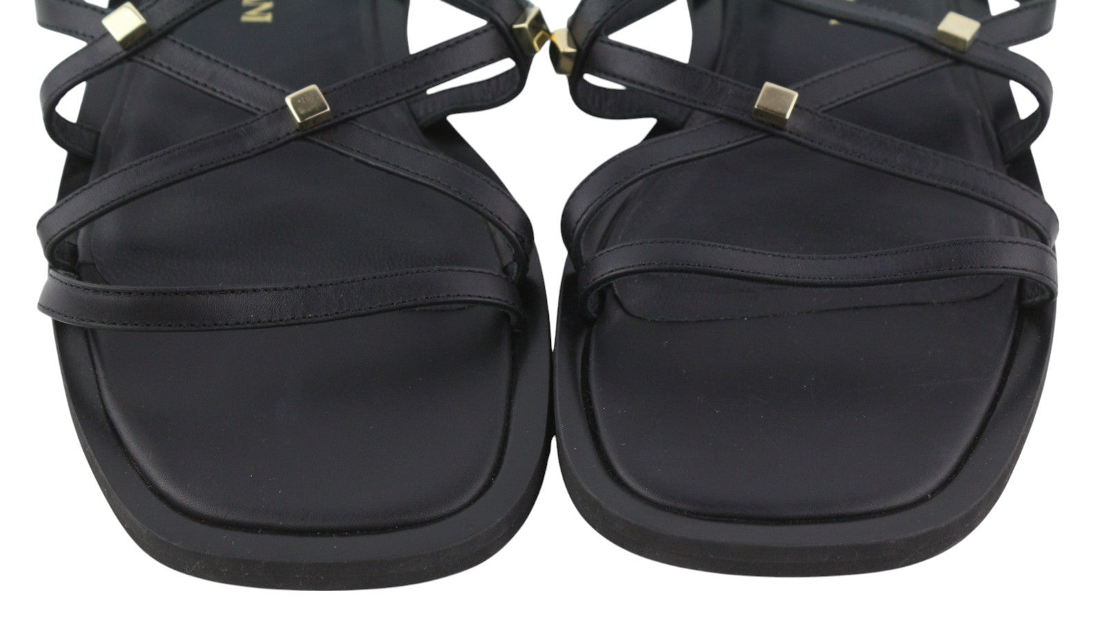 EMPORIO ARMANI X3P718 Women Sandals EU37 Black Leather Strapless Flat Casual