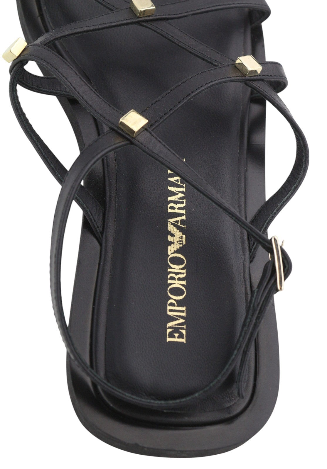 EMPORIO ARMANI X3P718 Women Sandals EU37 Black Leather Strapless Flat Casual