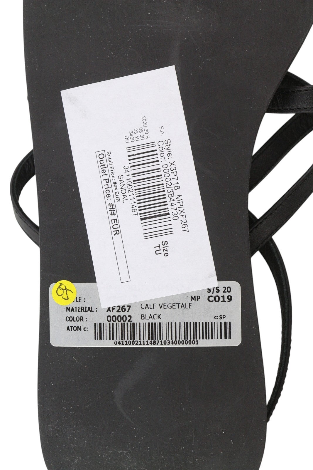 EMPORIO ARMANI X3P718 Women Sandals EU37 Black Leather Strapless Flat Casual